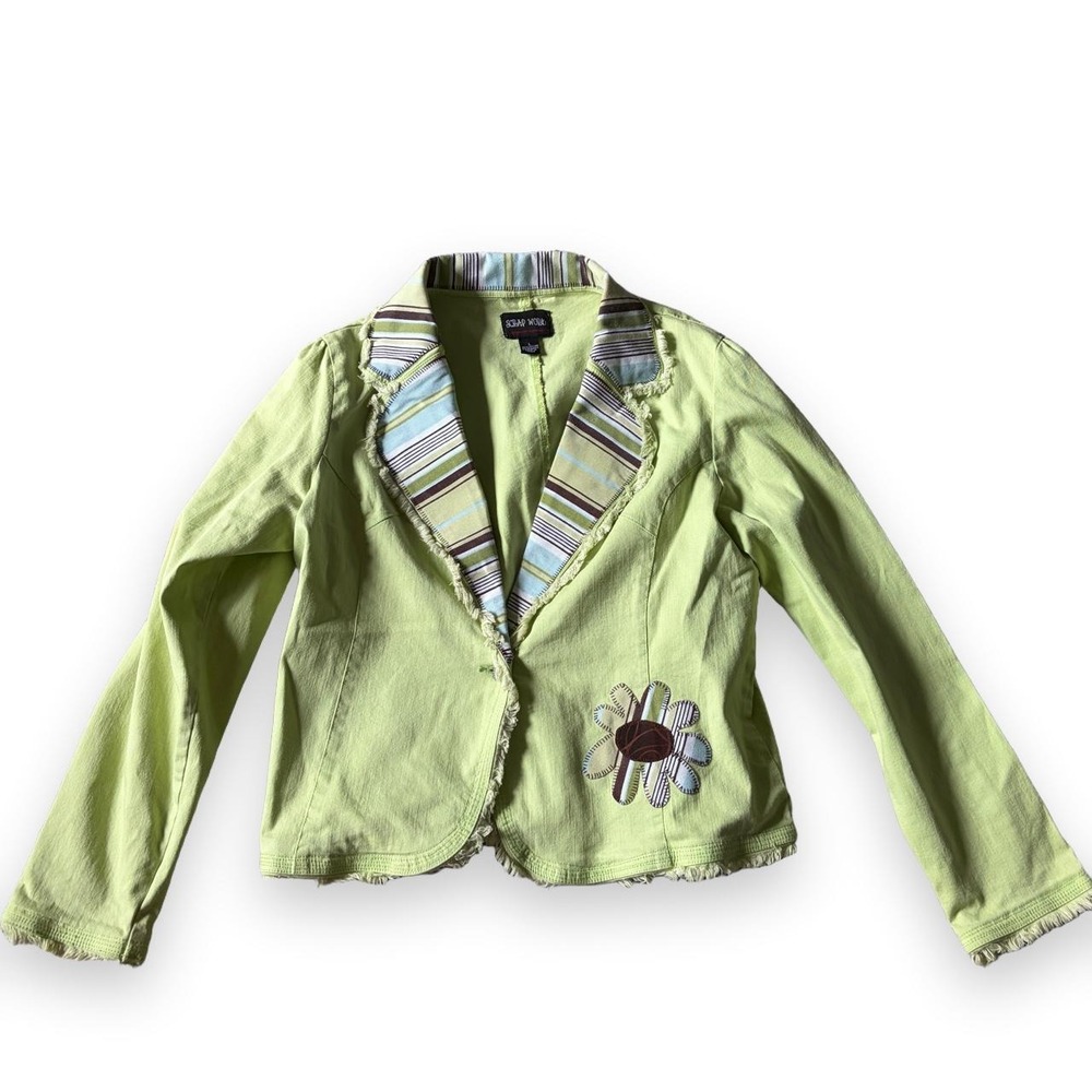 Scrap Work Y2K Whimsy Vintage Blazer Jacket Green Blue Striped Flower Large